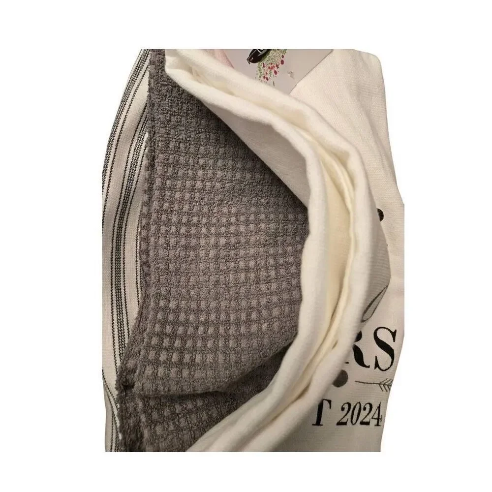 Cynthia Rowley Set Of 3 Kitchen Towels White/Grey Mr. & Mrs. Est 2024
